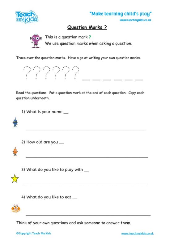Worksheets for kids - question_marks